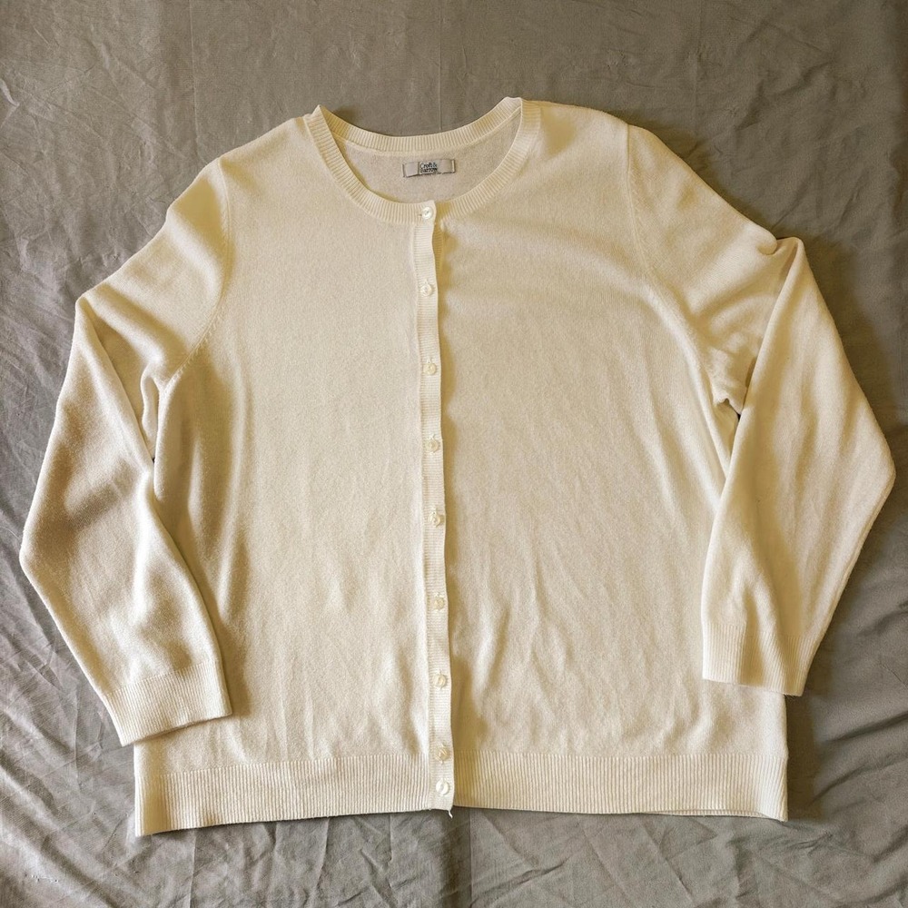 Croft & Barrow Cream White Button Up Cardigan Sweater Minimalist Women XL